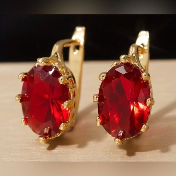 Jewelry - Elegant Gold and Red Gemstone Earrings